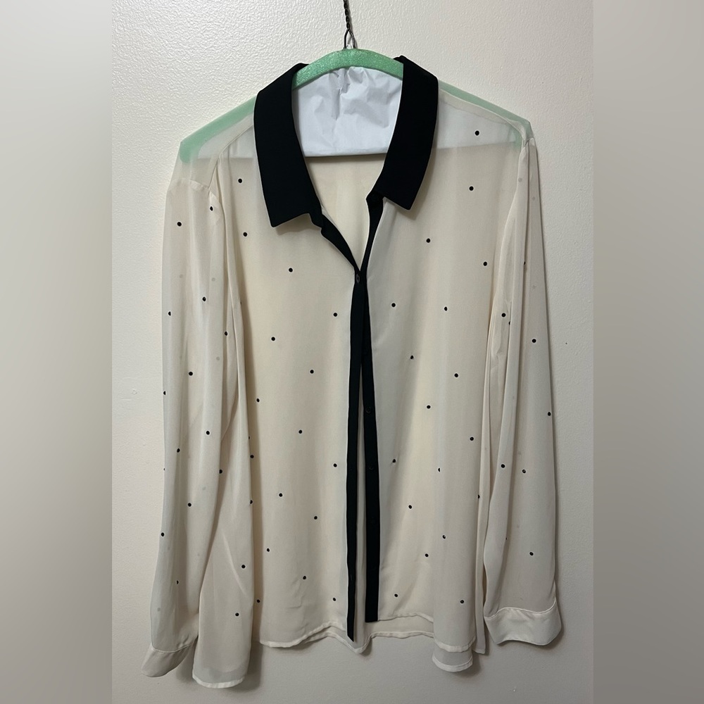 Lauren Conrad Sheer Blouse. Cream with black accents. Size XL